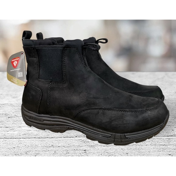 LL Bean Traverse Insulated Trail‎ Boots Men 12 M Black Leather Slip On Primaloft - Picture 1 of 11